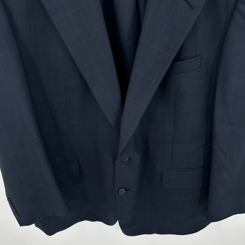 Vintage Burberrys Mens Navy Plaid Blazer‎ Suit Jacket Sport Coat Wool Old Money